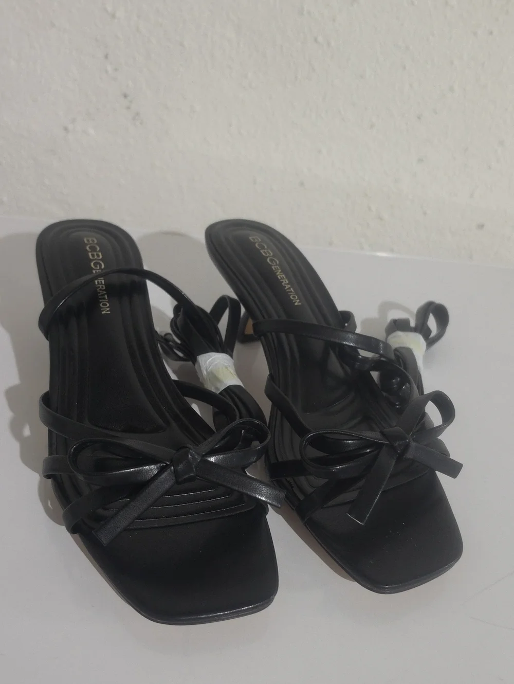 BCBGeneration Merez Black Strappy Knot Mule Heels